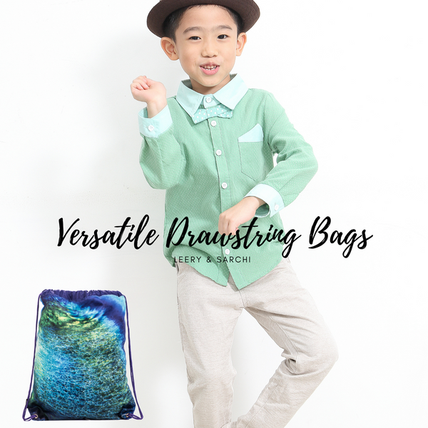 Art series blue green drawstring bag with cute fox design for carrying your wet swimwear, beach towel, library books, sporting needs and a variety of your other favourite items. Use at school or home on the weekend!