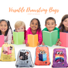 Orange Reading Owl Drawstring Library Swim Bags (Water Resistant)