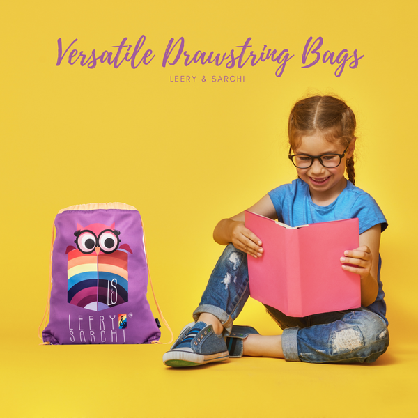 Art series purple drawstring bag with cute owl design for carrying your wet swimwear, beach towel, library books, sporting needs and a variety of your other favourite items. Use at school or home on the weekend!