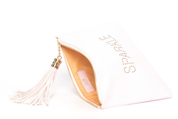 The perfect pink "Sparkle" clutch, pouch, pencil case with personality to keep your belongings. Dress up or down. Great for parties or gifts.