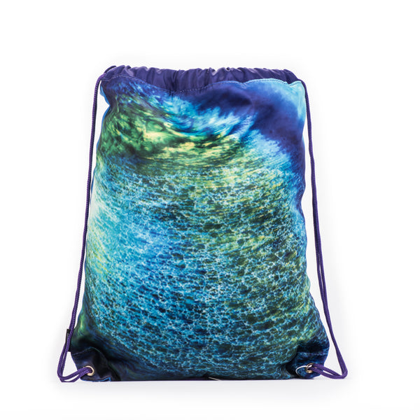 Art series blue green drawstring bag with cute fox design for carrying your wet swimwear, beach towel, library books, sporting needs and a variety of your other favourite items. Use at school or home on the weekend!
