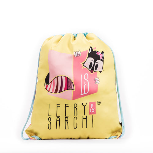 The perfect art series designer yellow orange drawstring bag with cute fox design for carrying your wet swimwear, beach towel, library books, sporting needs and a variety of your other favourite items. Use at school or home on the weekend!